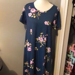 Blue and Pink Floral Lularoe Jessie Swing Dress L